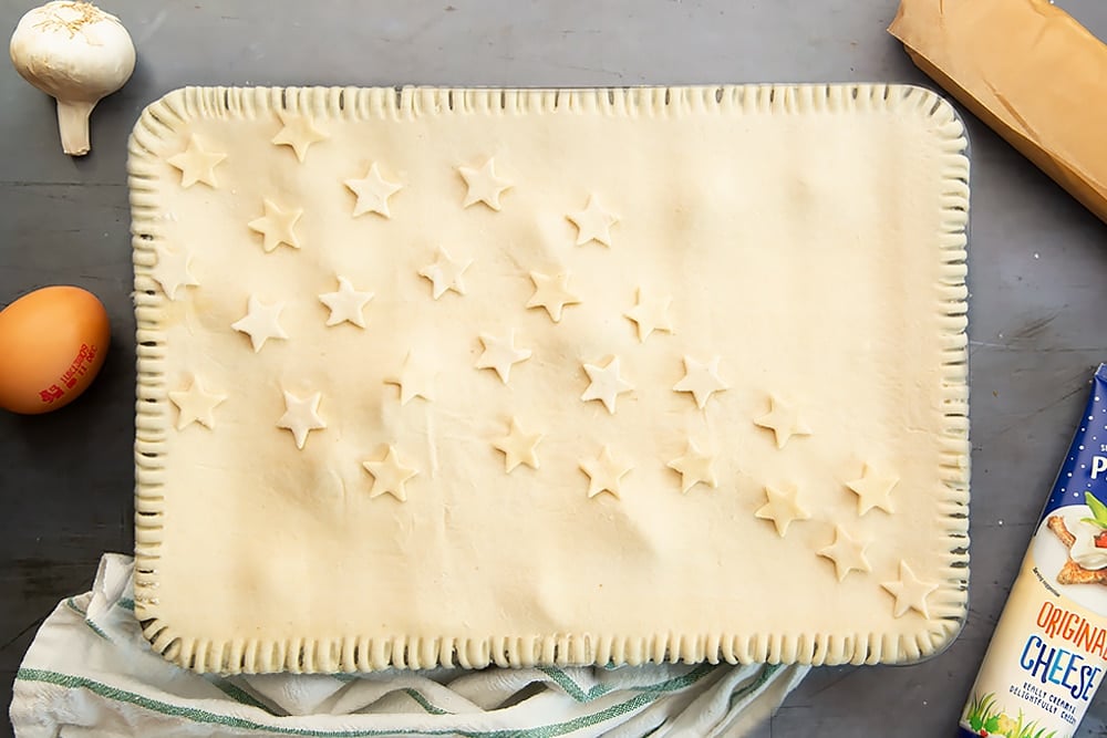 You can use the pastry offcuts to make a design on your pie - shown here is a star design