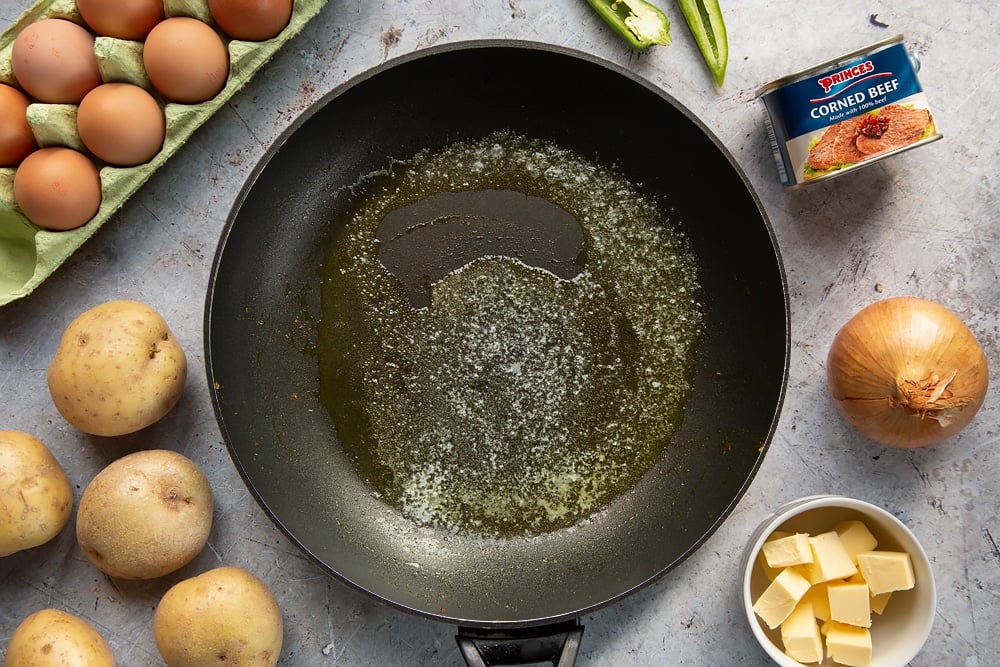 Heating butter in a frying pan