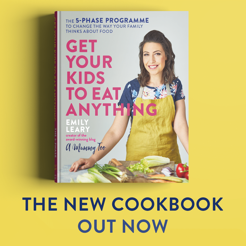 Emily Leary's cookbook, Get Your Kids To Eat Anything on a yellow background. 