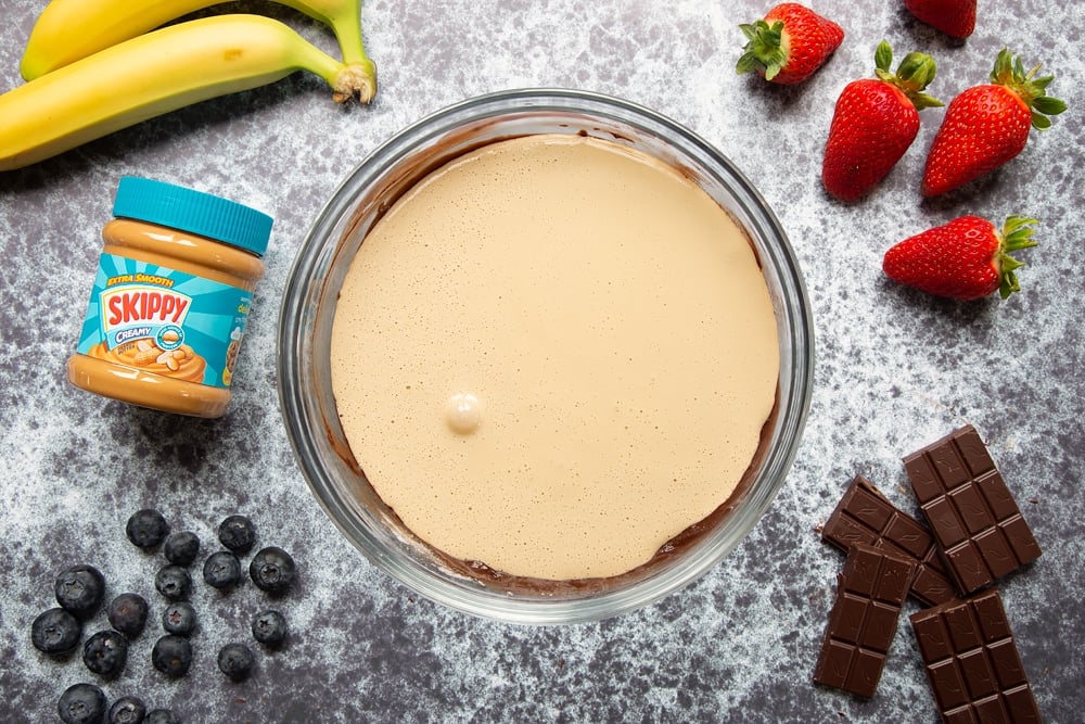 The peanut butter brownies has now been mixed into the brown sugar and eggs mix.