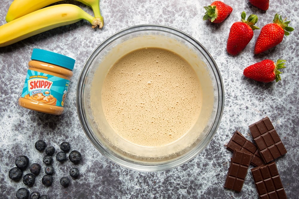 The ingredients have been mixed ready to be added to the peanut butter brownies