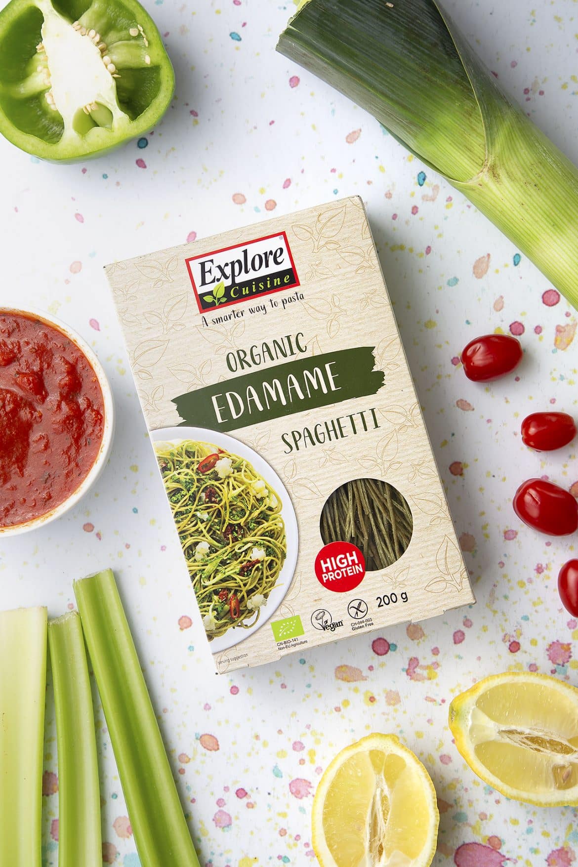 Explore Cuisines Organic Edamame Spaghetti used for spaghetti alla norma