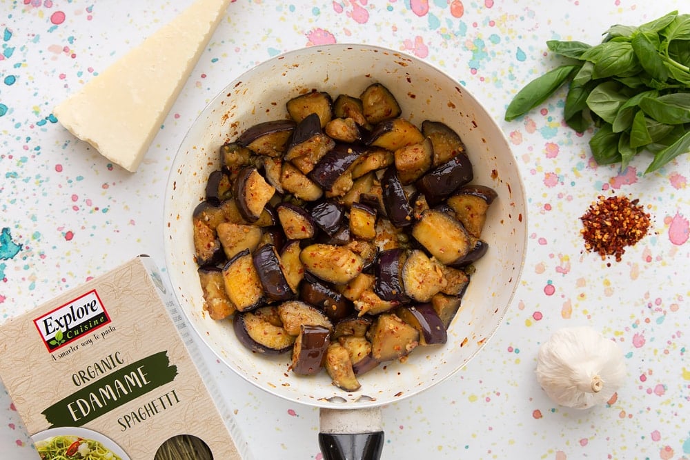 Fried aubergine ready for spaghetti alla norma