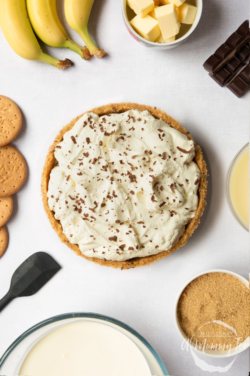 The perfect classic banoffee pie, shown from above