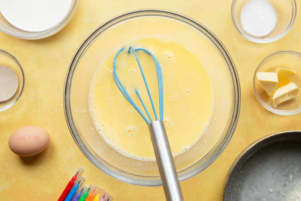 Egg, tangzhong, sugar, warm milk and warm butter, whisked together in a large bowl.