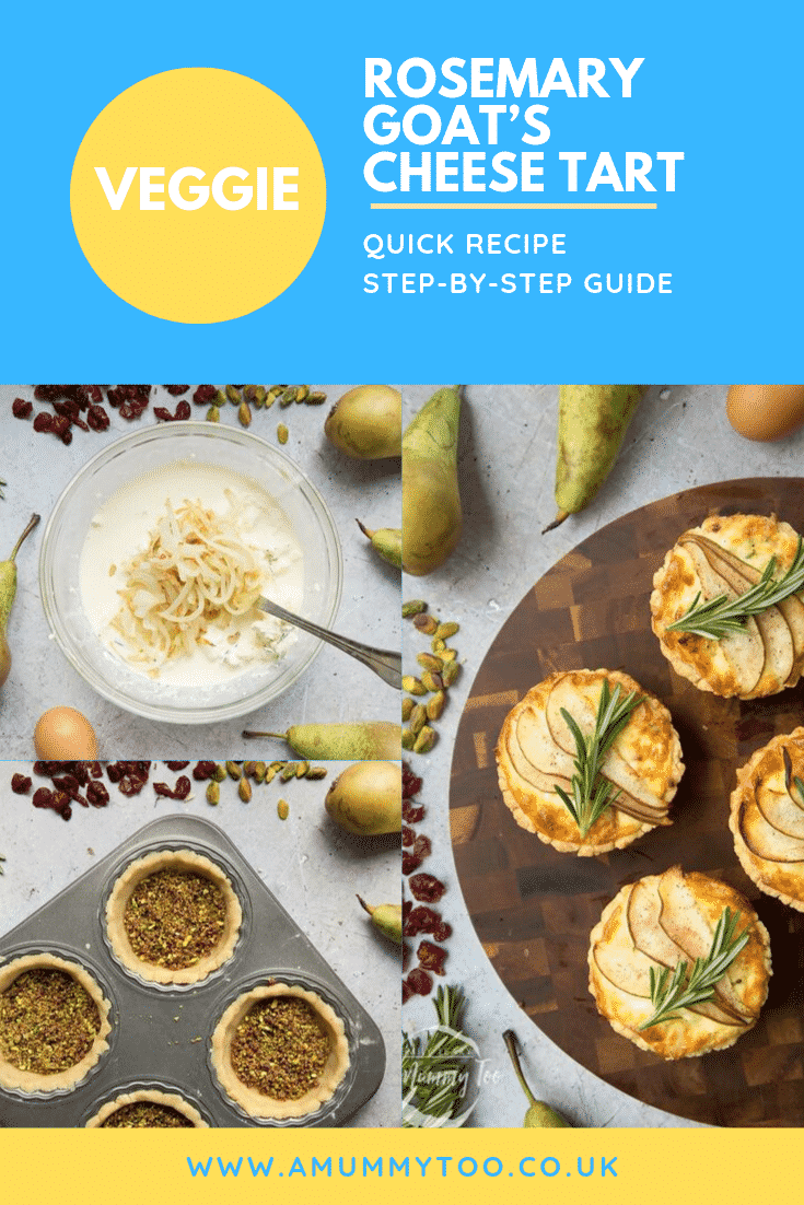 Three process images demonstrating how to make the veggie rosemary goat's cheese tarts.