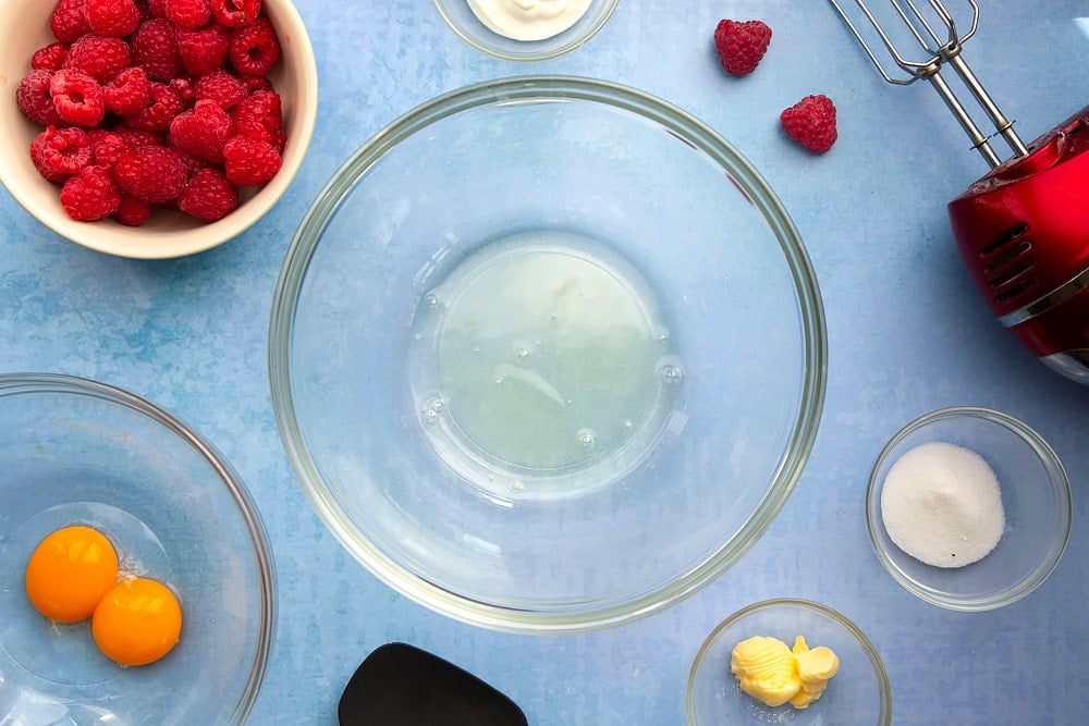 Mixing bowl containing egg whites