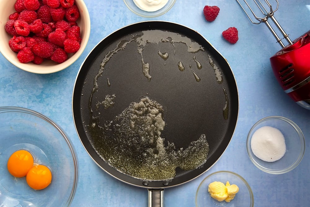 Large nonstick pan containing a little melted butter