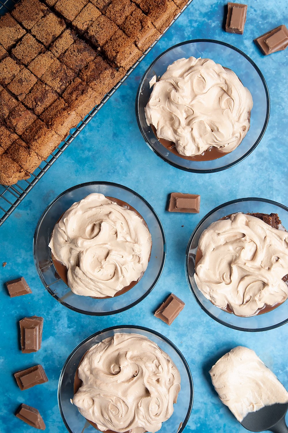 The baileys triple chocolate trifle with whipped cream on top.