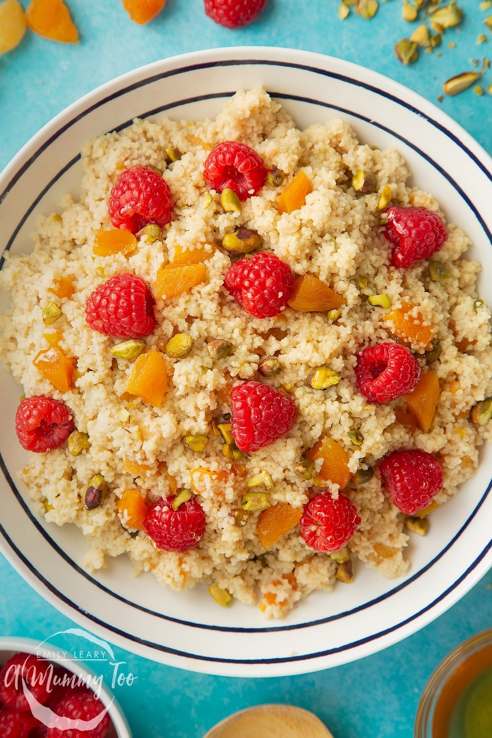 Close up overhead shot of the sweet breakfast couscous. 