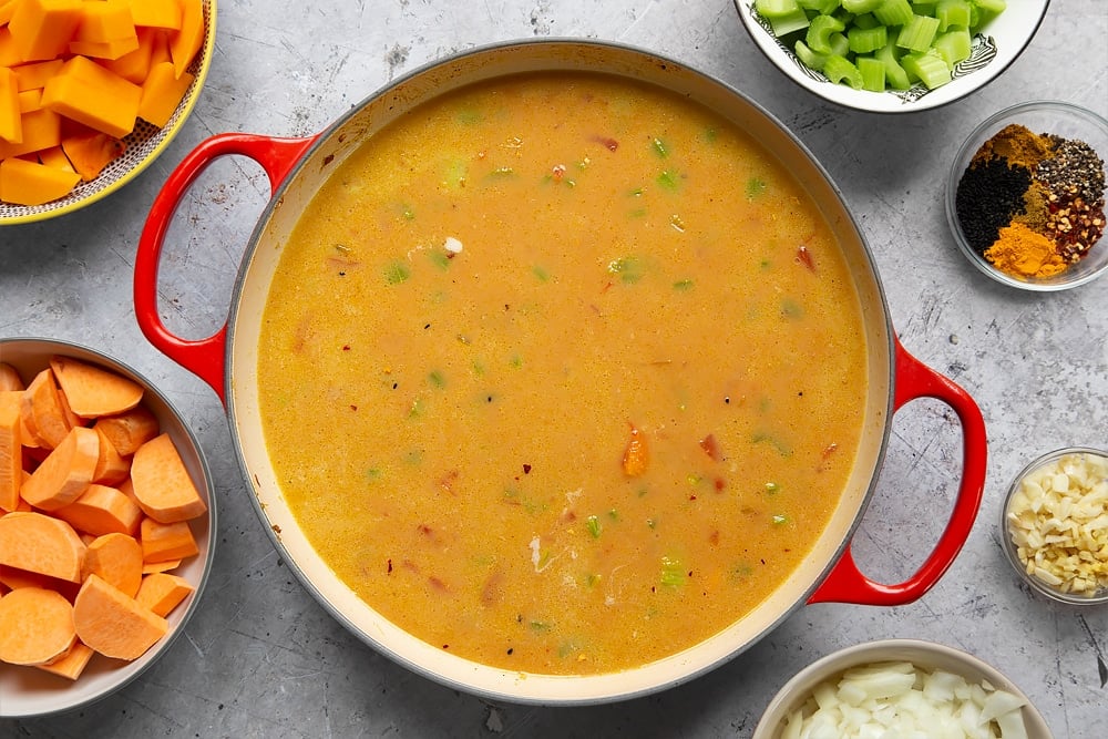 What the butternut squash and chickpea curry will look like in the pan once stirred. 