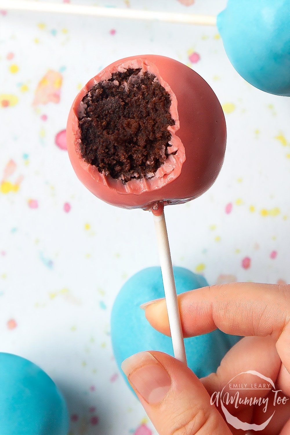 A cake pop with a coating that helps protect it during freezing