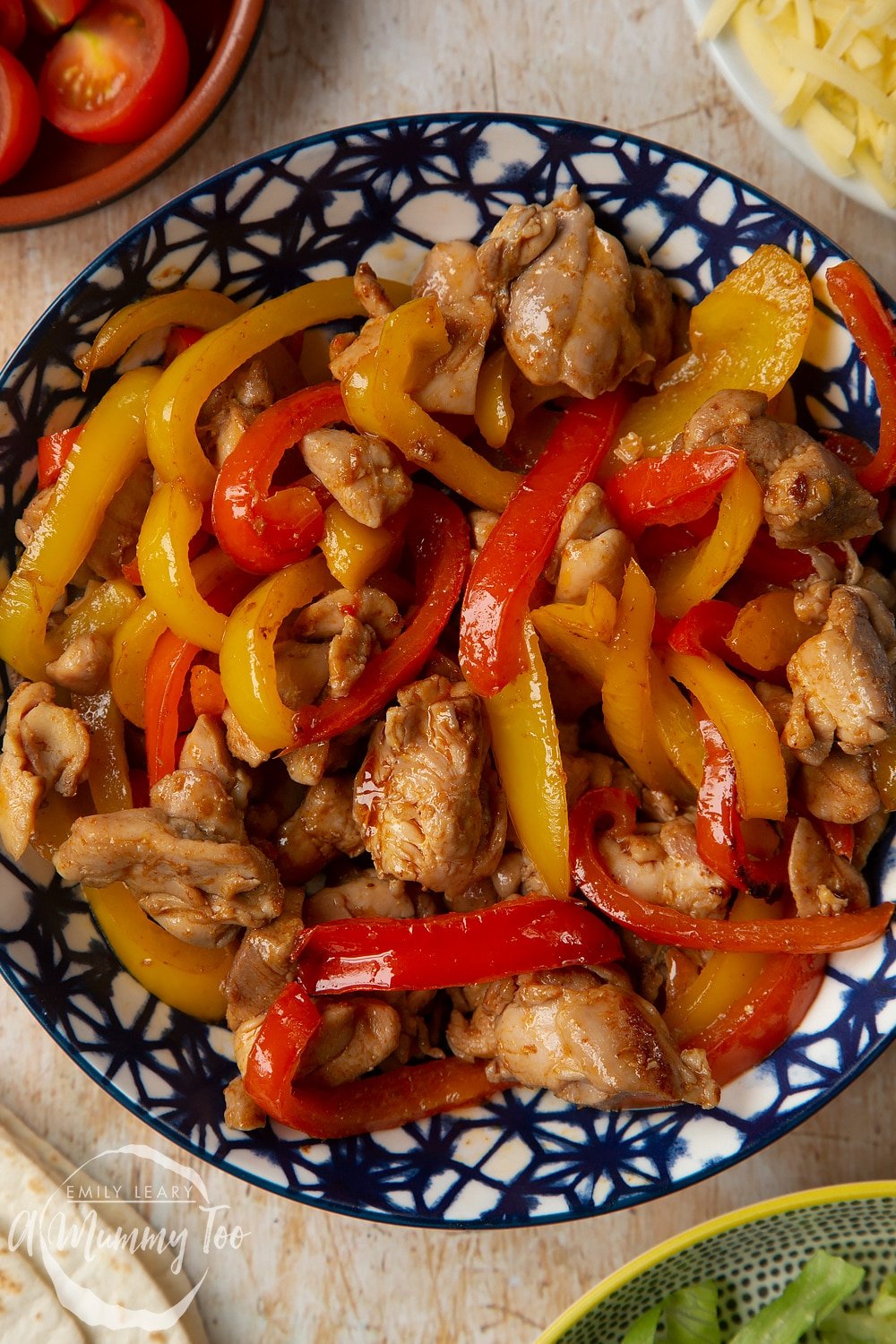 Mild chicken fajitas for kids in a serving bowl