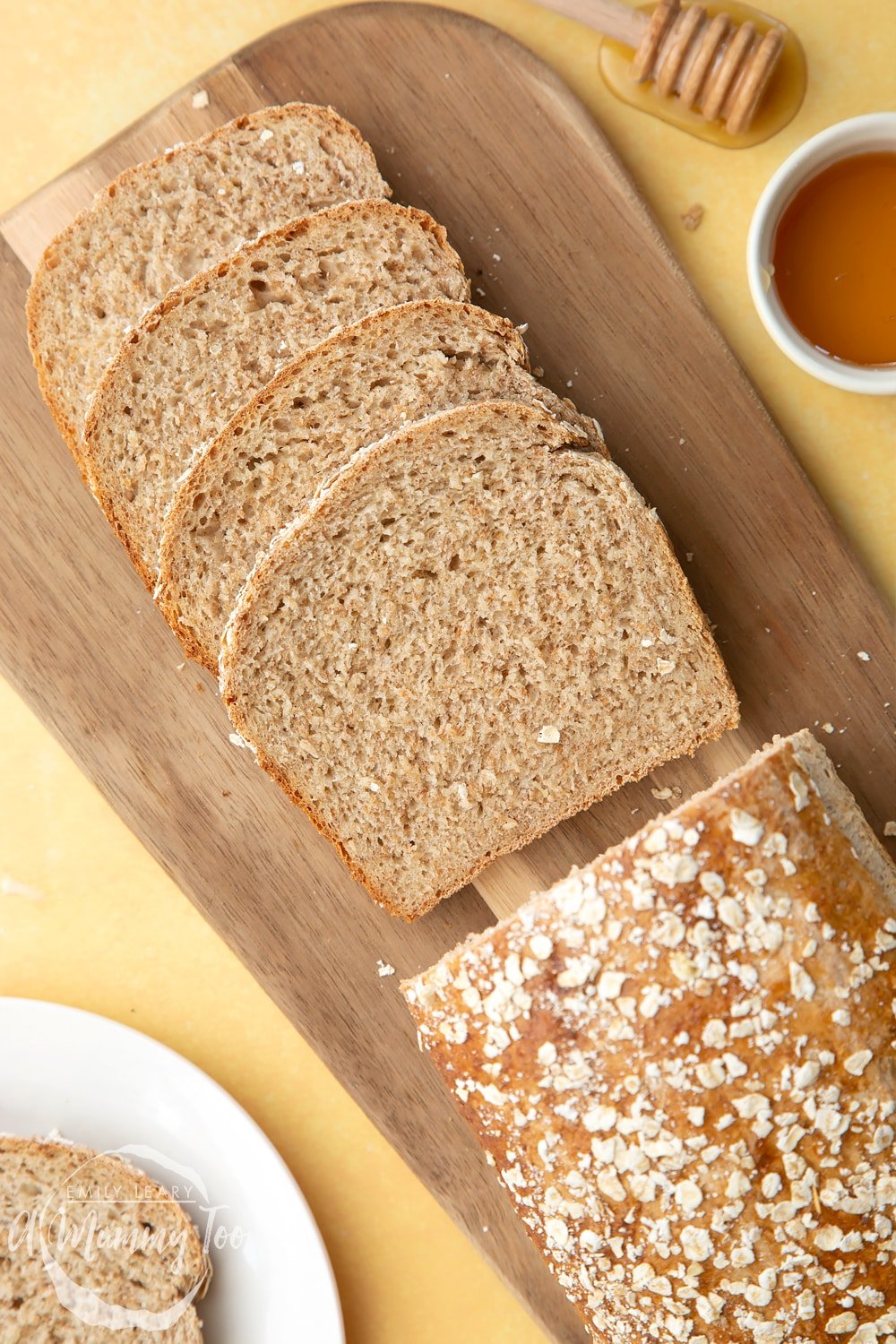 close-up shot of sliced honey and oat bread