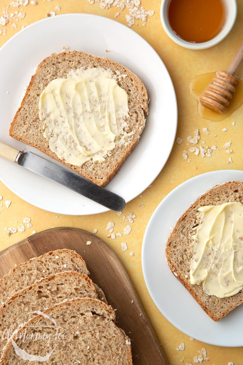 close-up shot of honey and oat bread