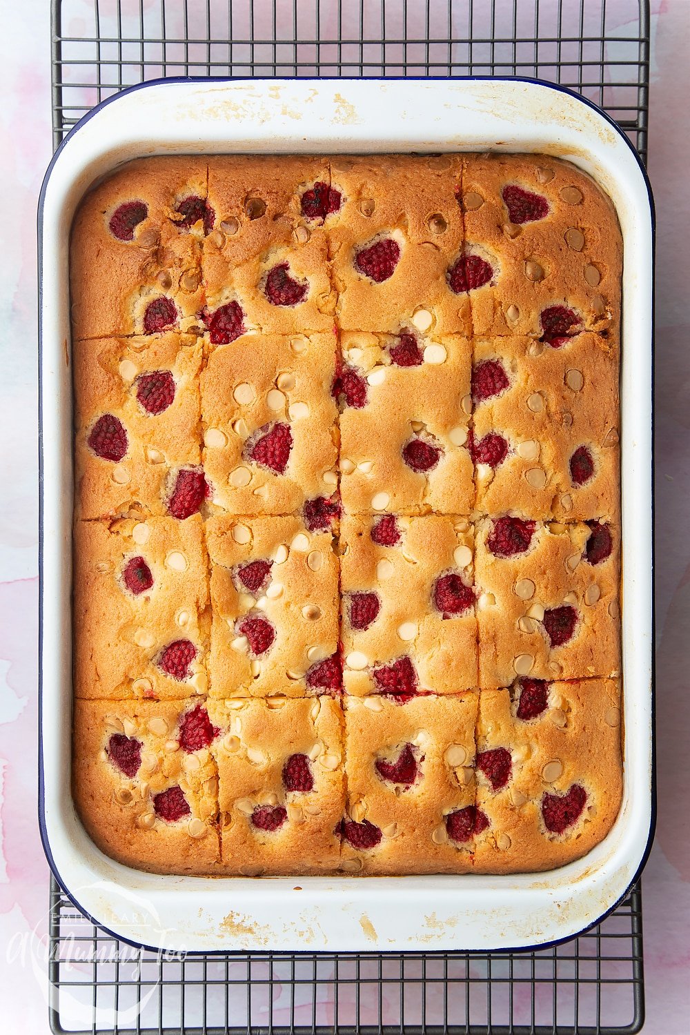 Raspberry and white chocolate traybake A Mummy Too