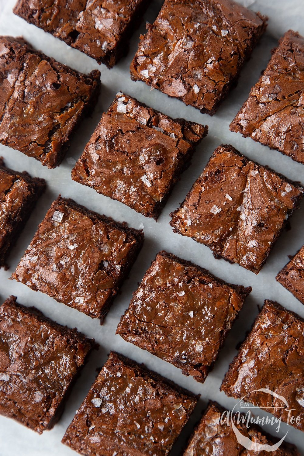 Finished gooey salted caramel brownies slices