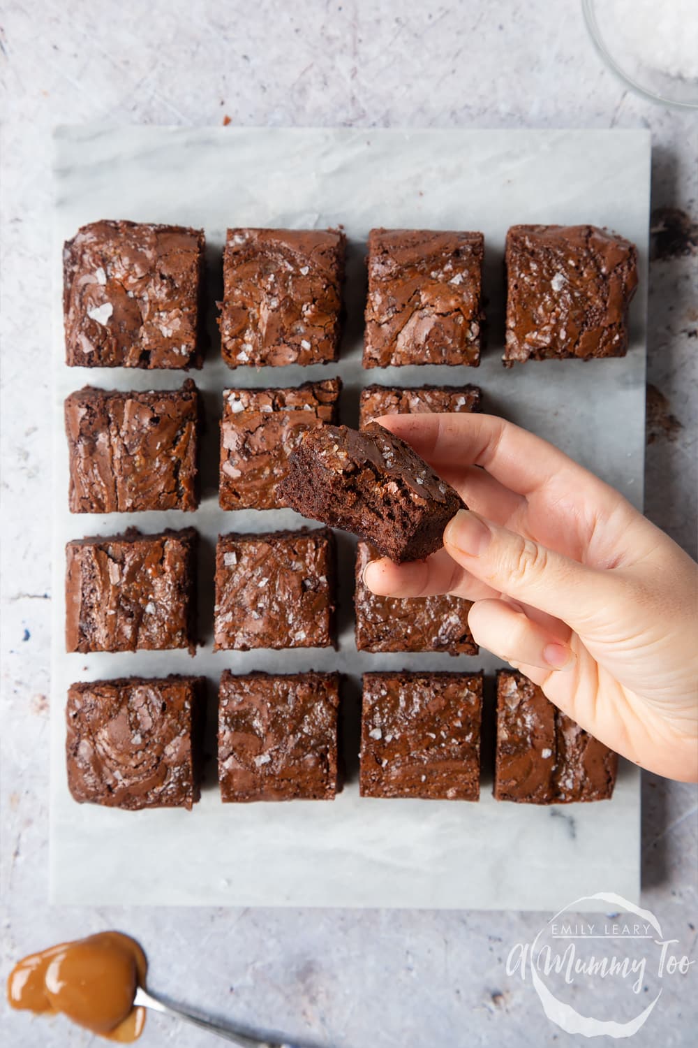 Inside the gooey salted caramel brownies