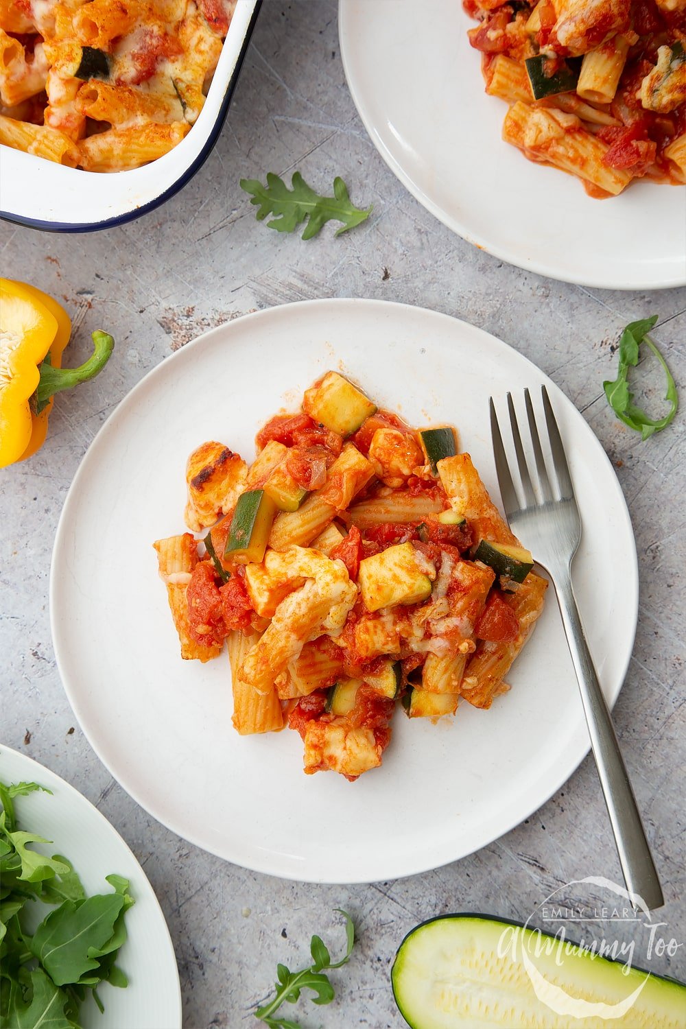 A plated serving of the incredible halloumi pasta bake