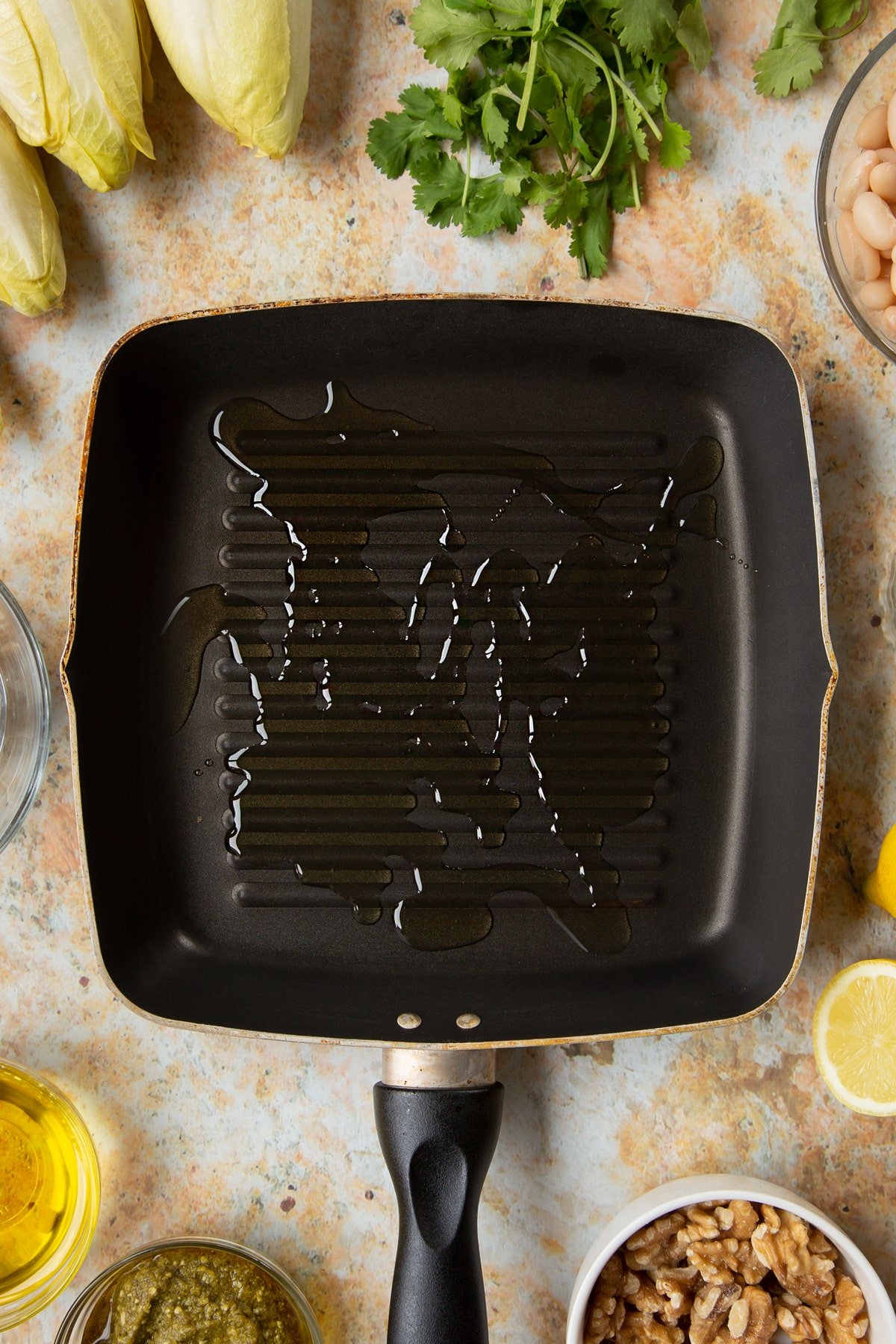 An oiled griddle pan.