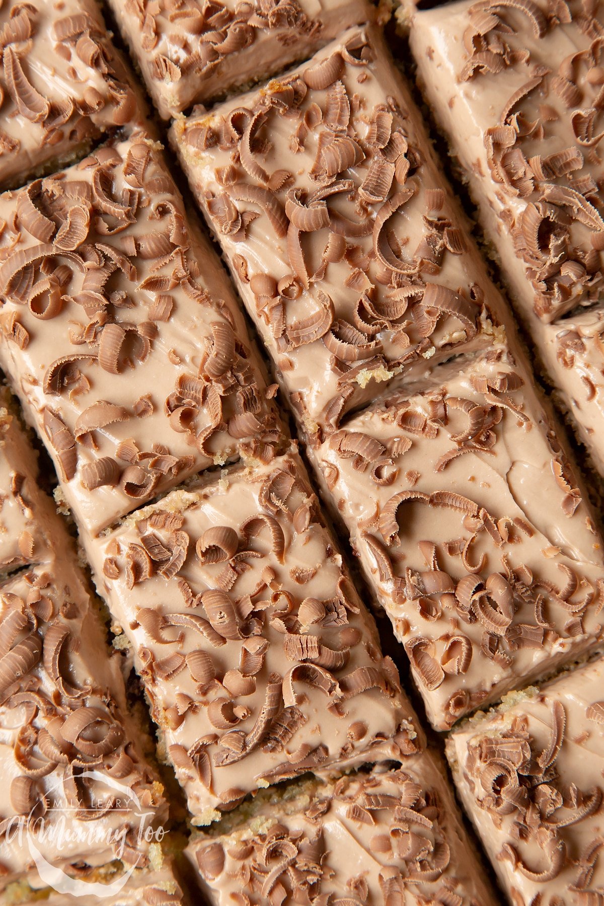 Close up of chocolate chip tray bake.