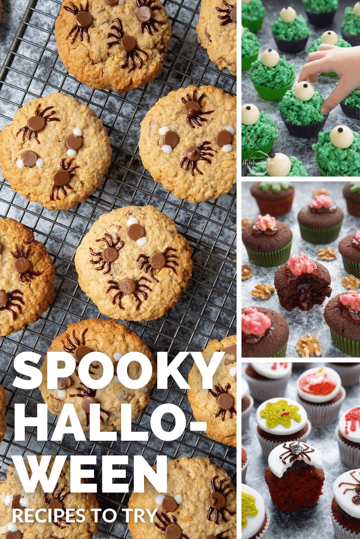 Four photosgraphs of halloween recipes in a collage to promote the Halloween category page