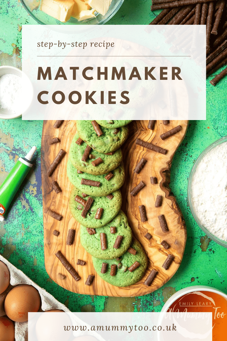 Matchmaker cookies arranged on a wooden board. Caption reads: step-by-step recipe Matchmaker cookies