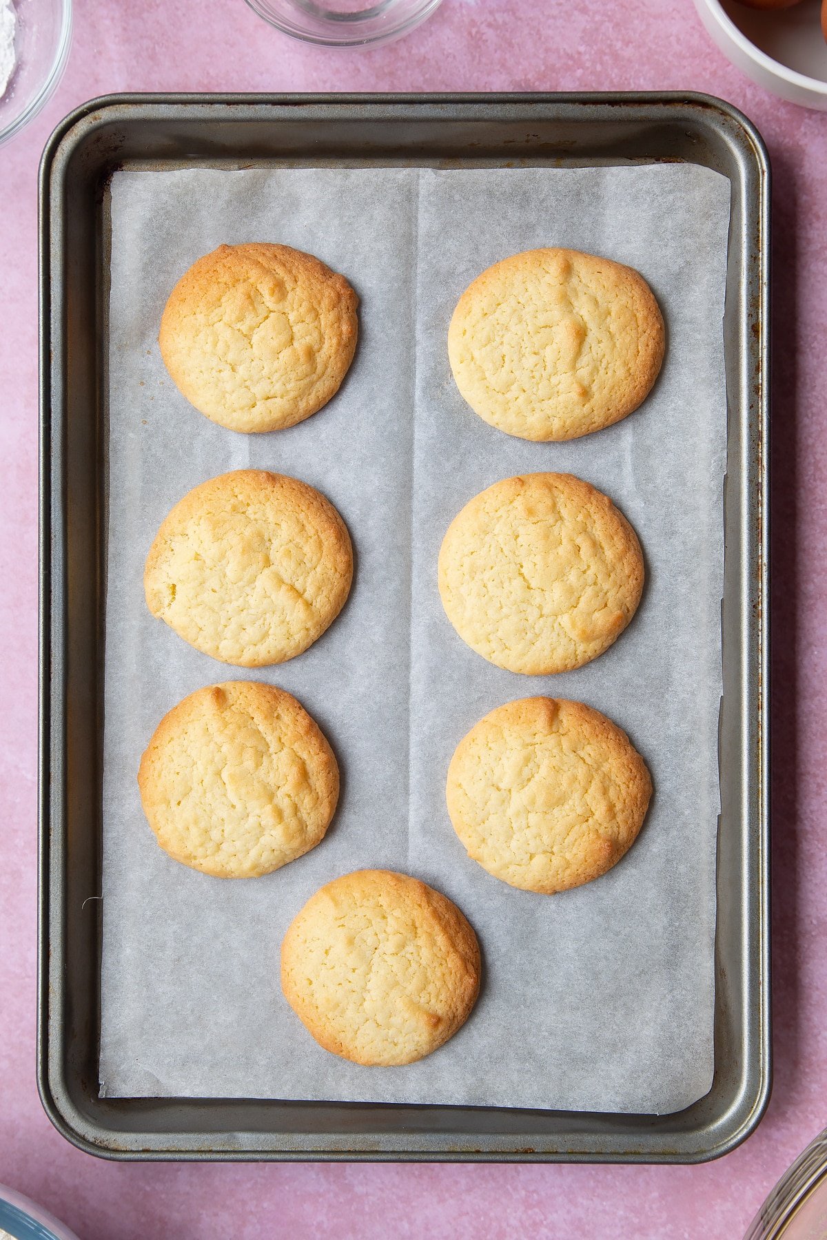 Front angle shot of a stack of Elderflower cookies with a mummy too logo in the lower-left corner