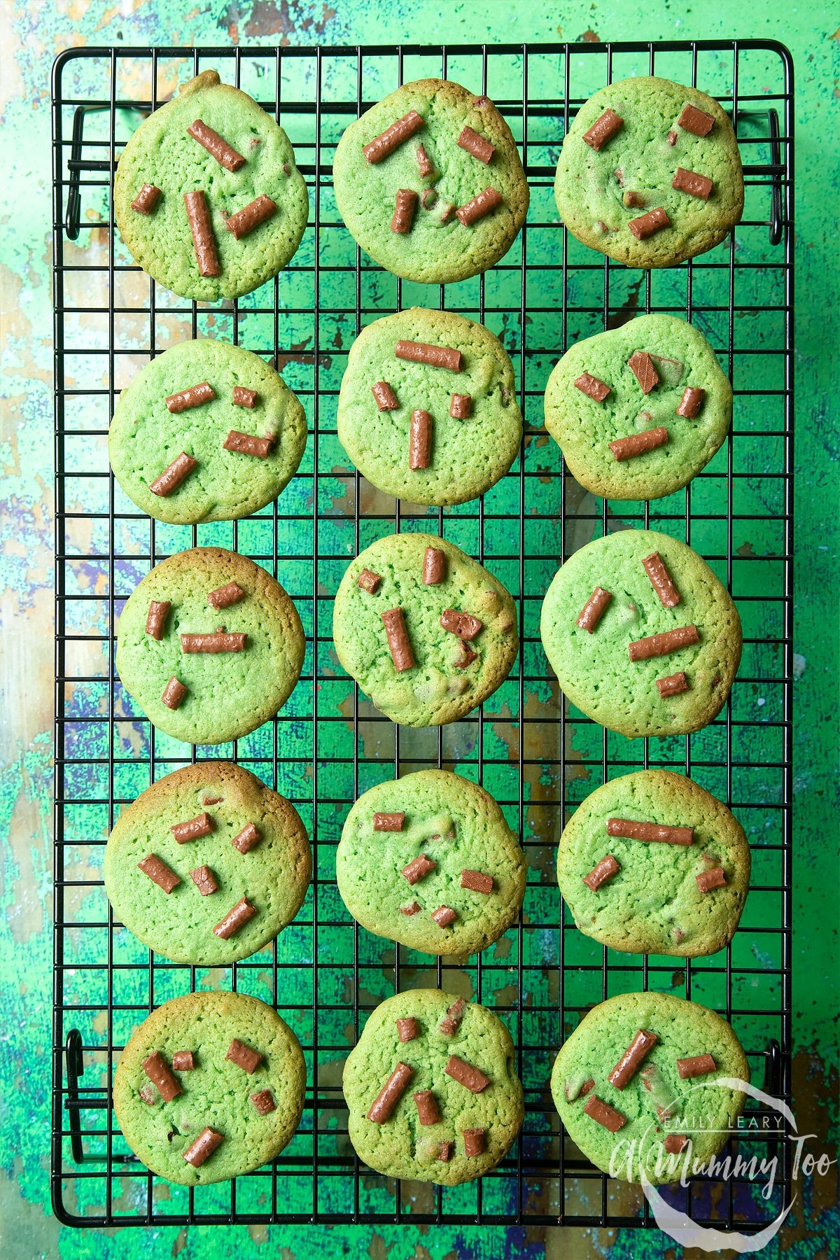 Matchmaker cookies cooling on a wire rack.