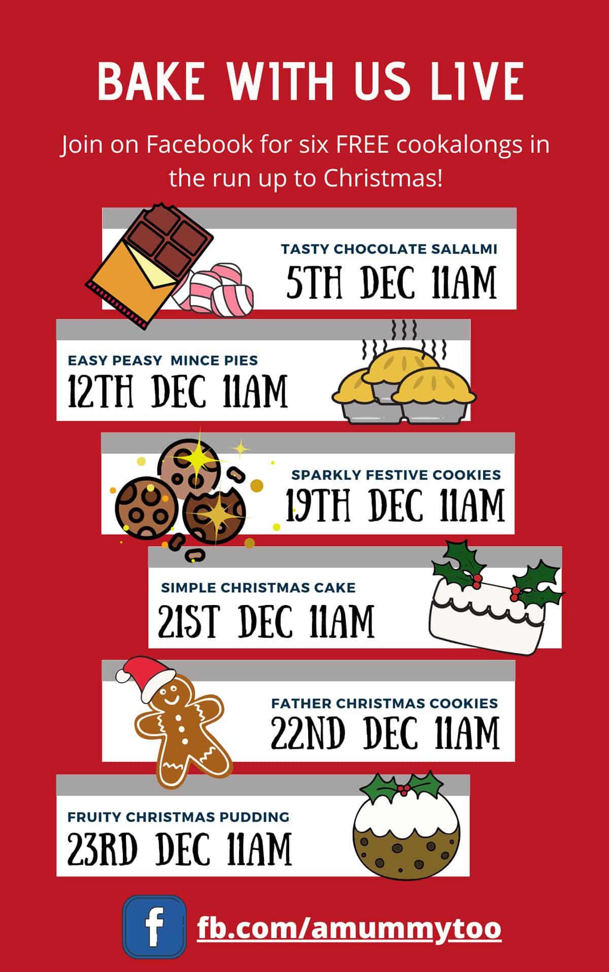 Christmas cook along dates and times.