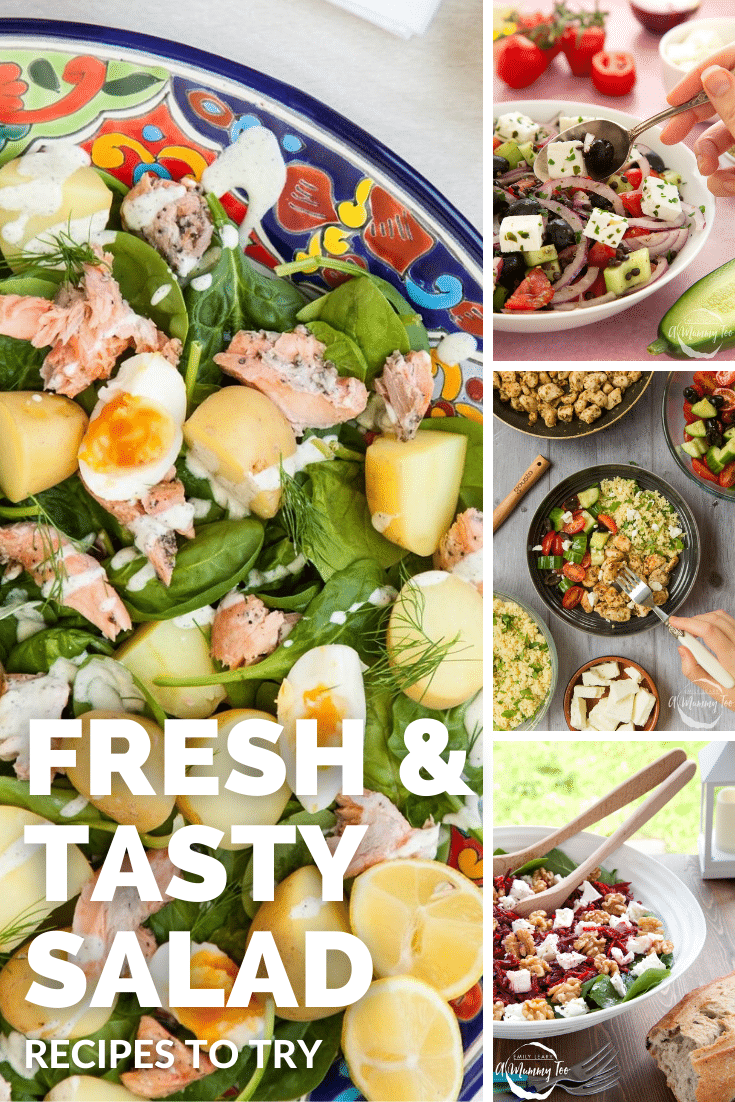 Combination of four images of different salad recipes used to promote the salad category page.