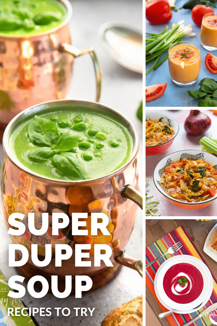 Combination of four images of different soup recipes used to promote the soup category page.