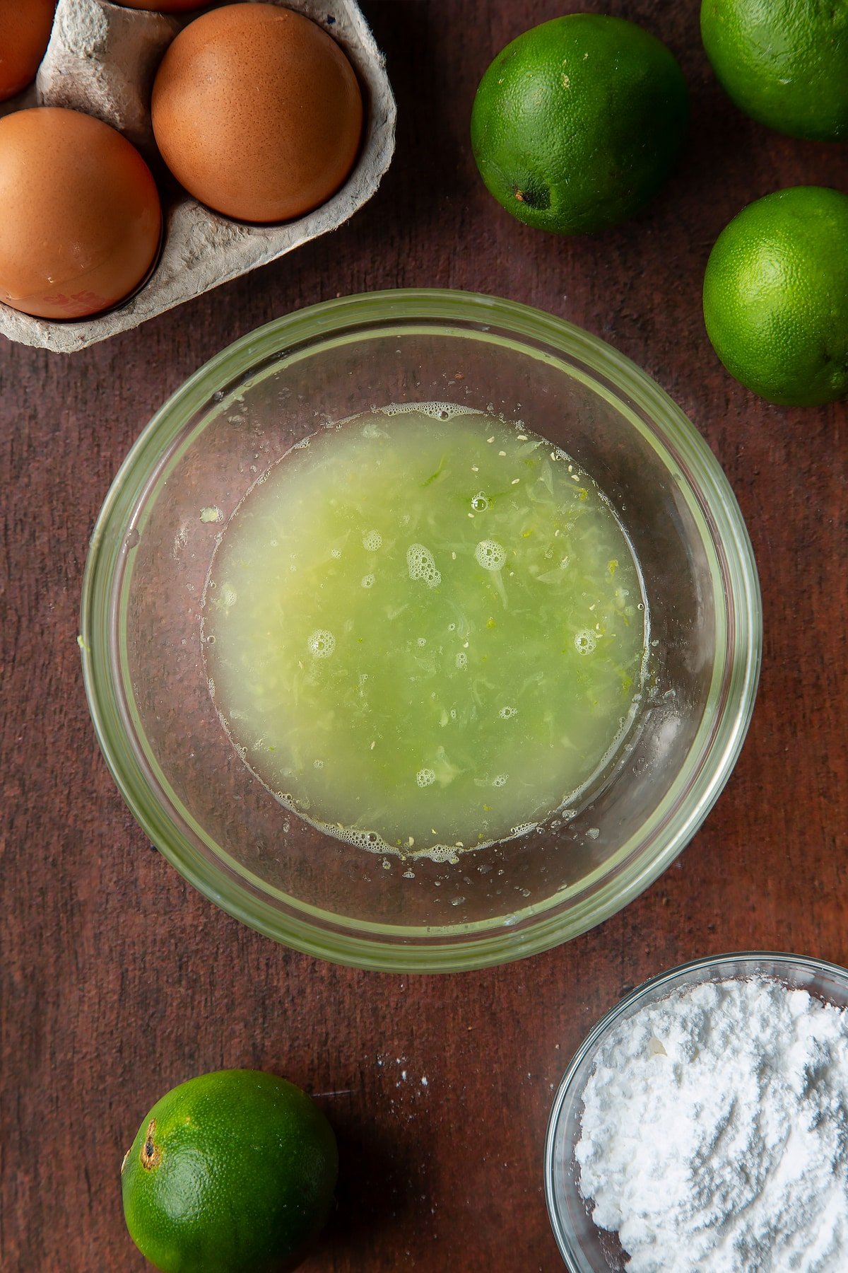 Lime juice and zest in a small bowl.