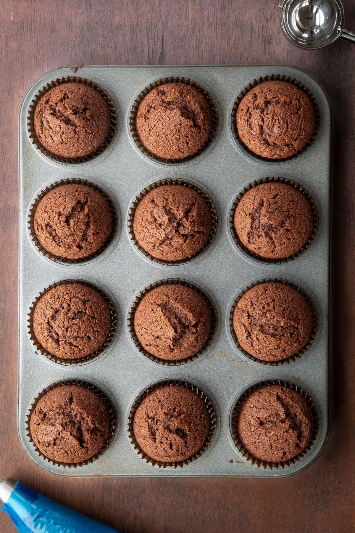 Baileys chocolate cupcakes, baked in a 12 hole muffin tray.