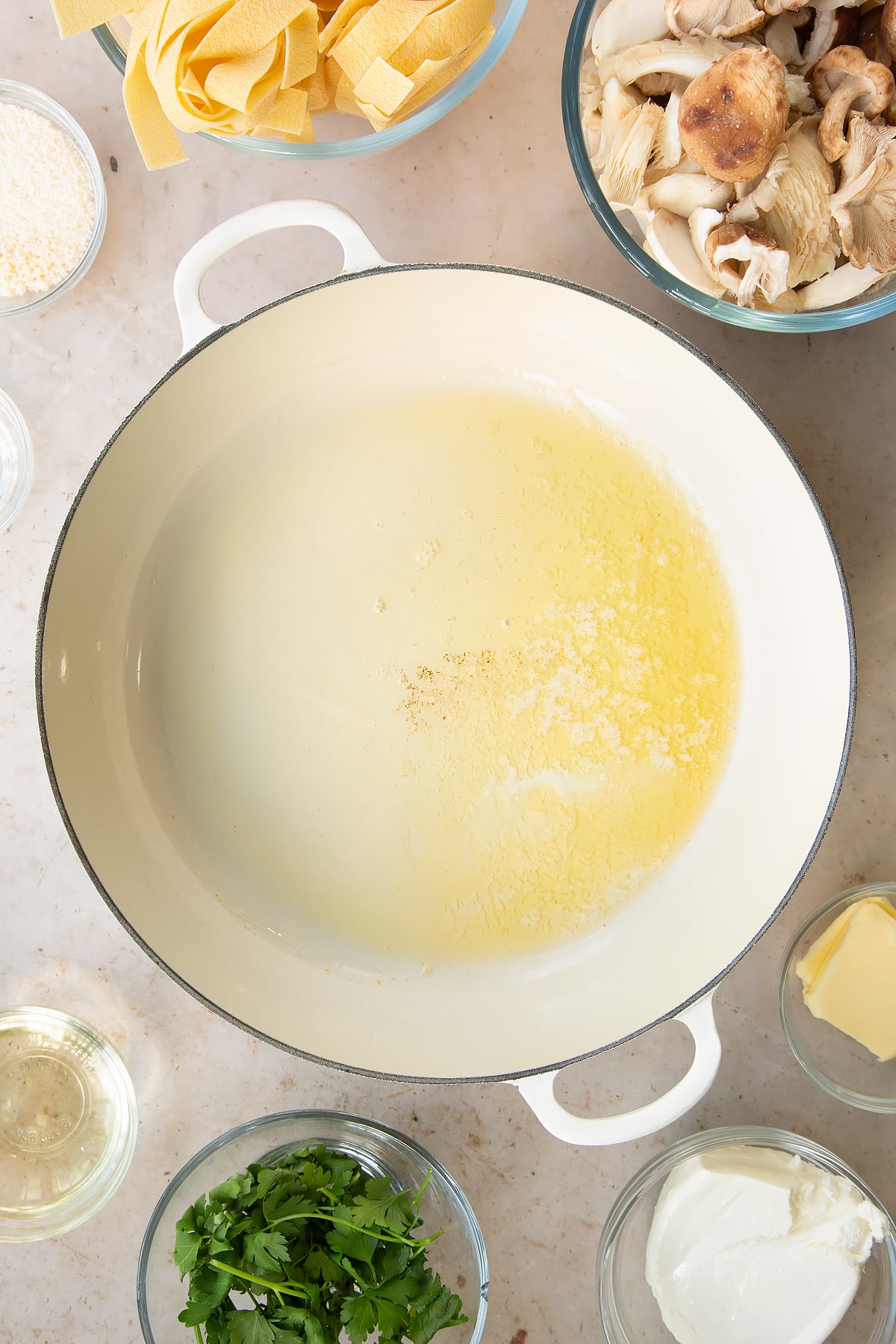 melted butter in a large pan.