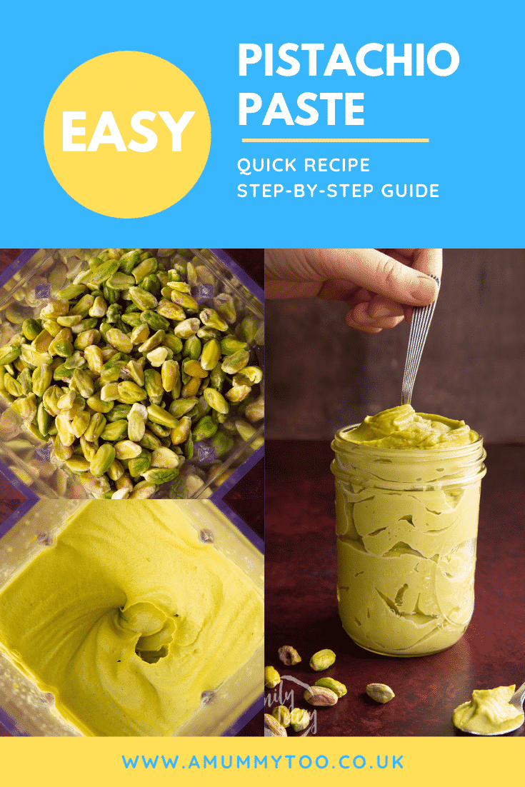 Pistachio paste image with text above the main image describing it for Pinterest.
