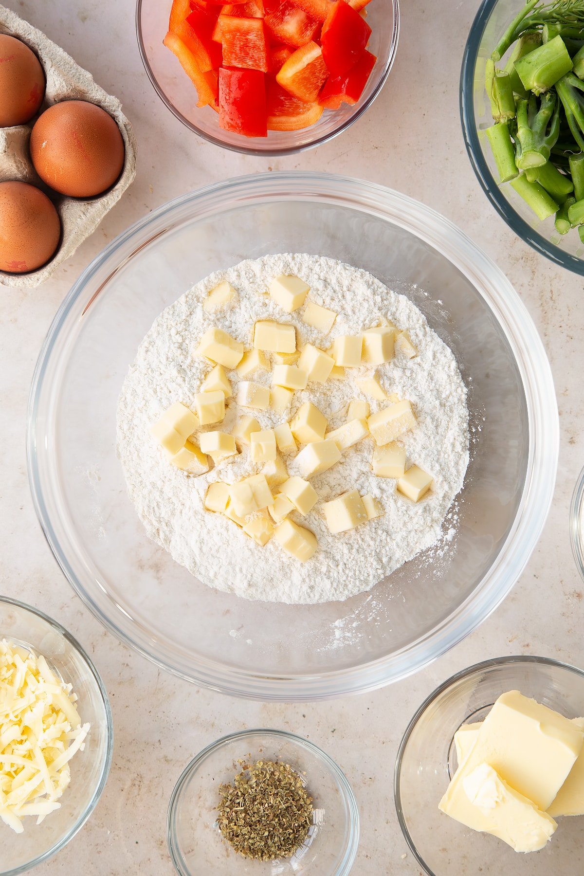 Butter and flour in a mixing bowl.