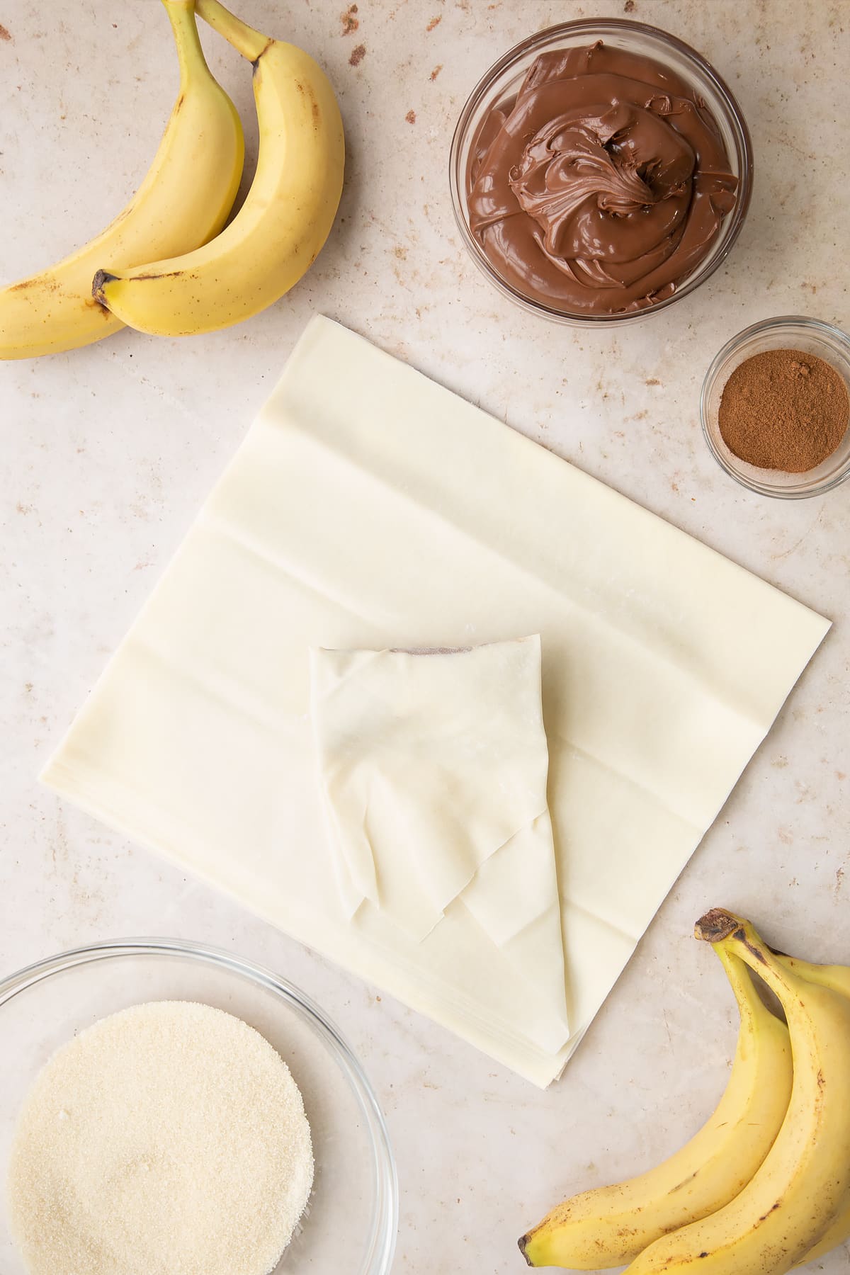 Overhead shot of the filo pastry being folded in.