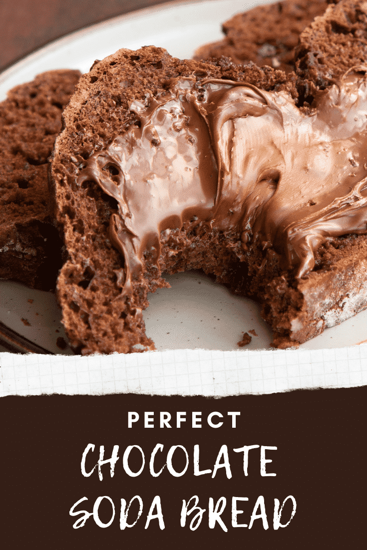 Pinterest image for chocolate soda bread with text at the bottom describing the image for Pinterest.