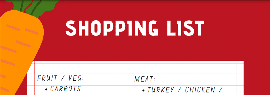 Close up of the shopping list feature found inside of the Christmas Cooking Guide eBook.
