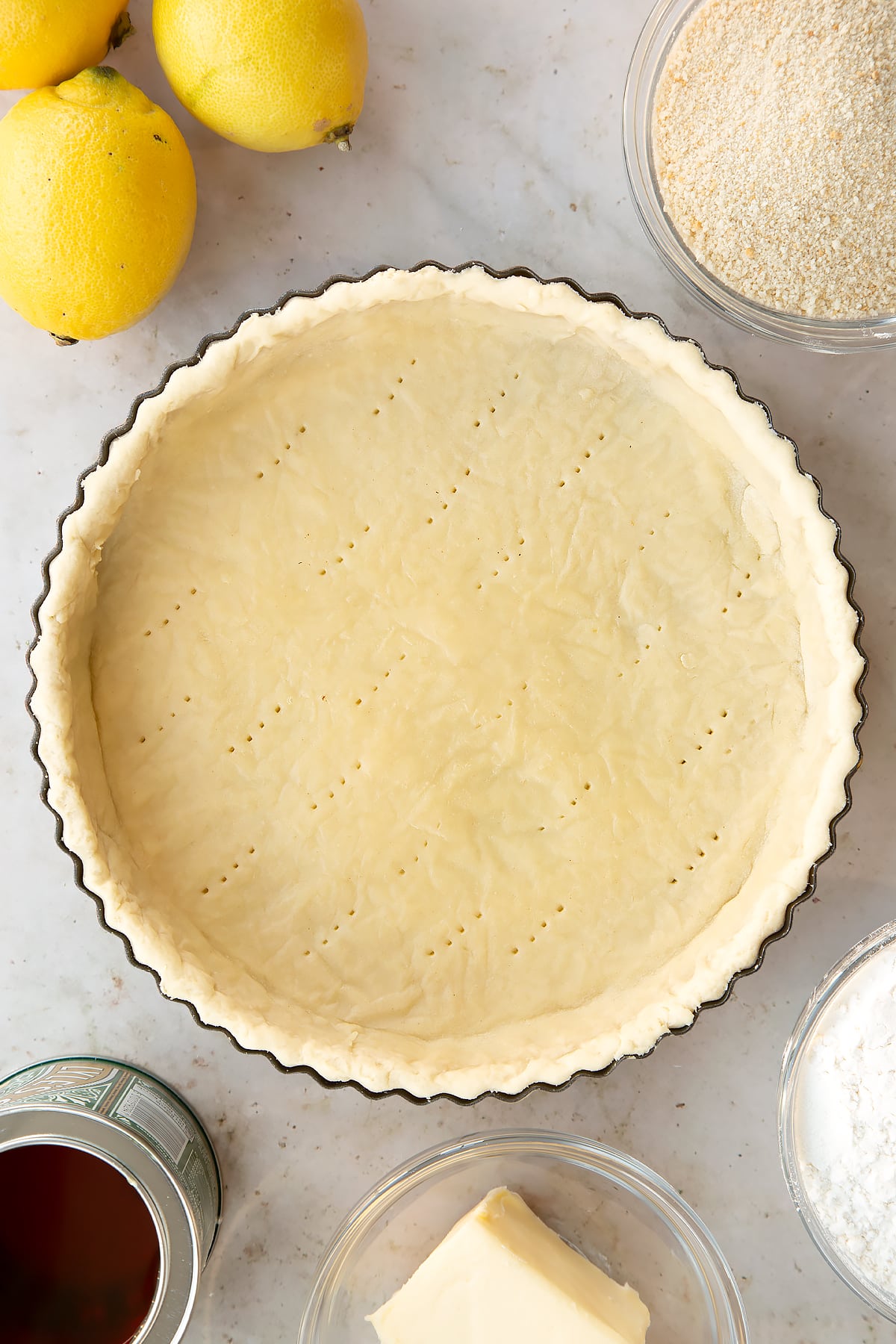 Overhead shot of the pastry tin having been in the oven.