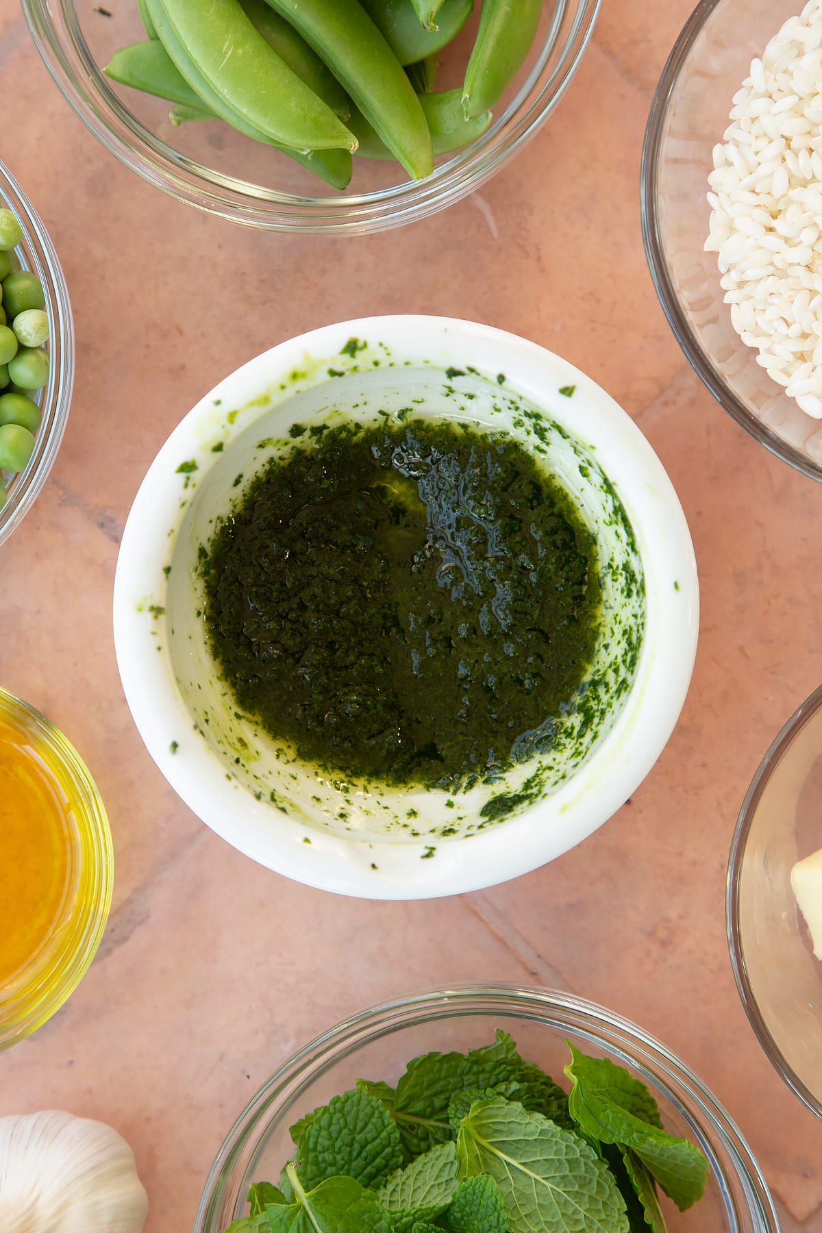 Overhead shot of the mint paste.