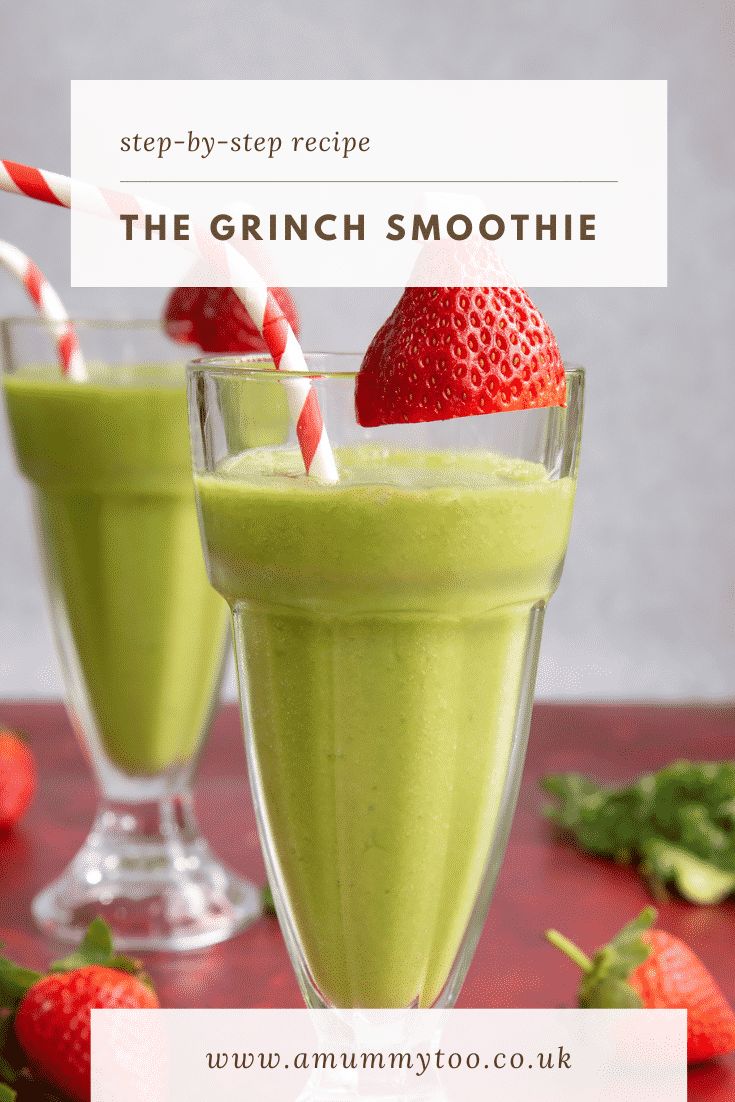 Pinterest image for the the grinch drink with text at the top describing the image for Pinterest.