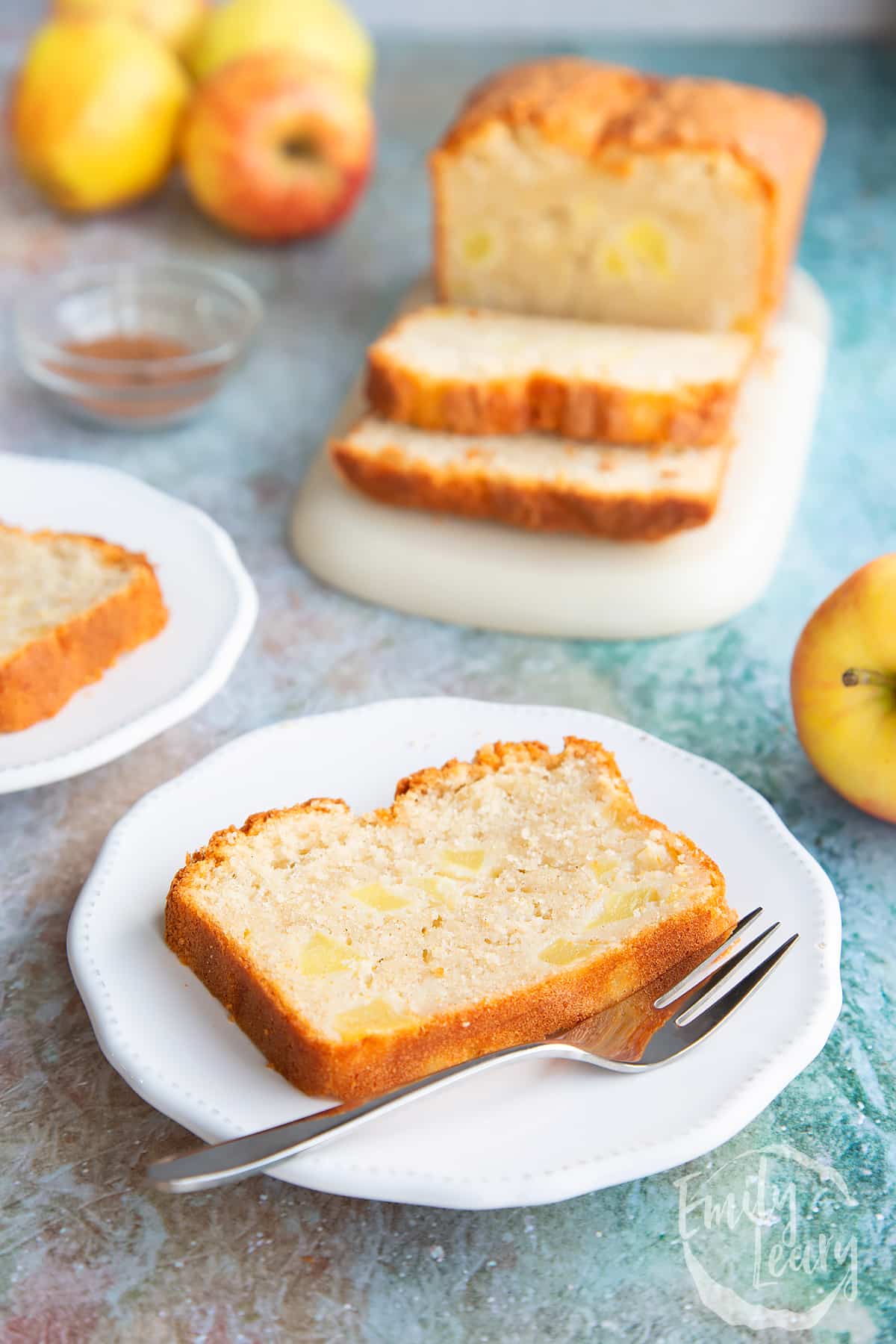 Finished slices of gluten free spiced apple cake.