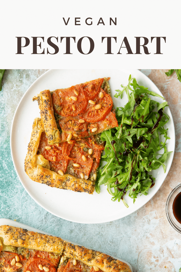 Pinterest image for the vegan pesto tart.