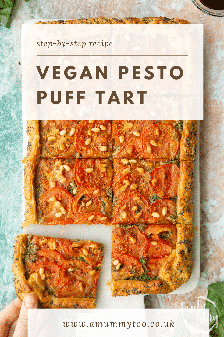 Pinterest image for the vegan pesto tart.