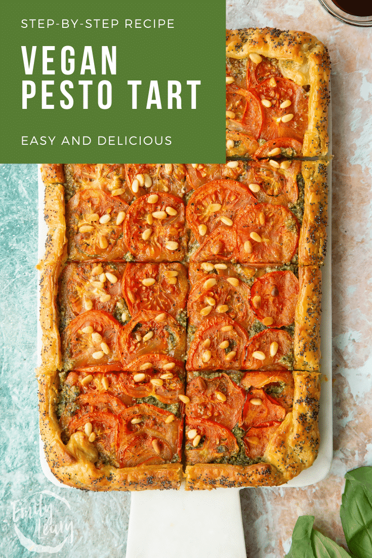 Pinterest image for the vegan pesto tart.