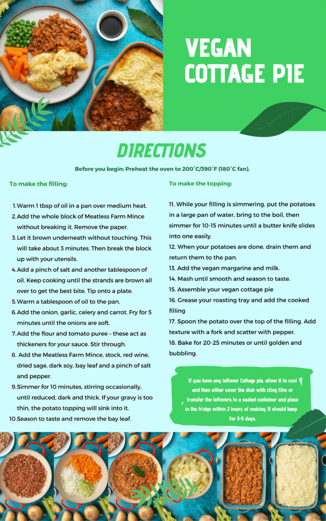 Recipe page two for the vegan cottage pie from inside the classic recipes made vegan eBook.