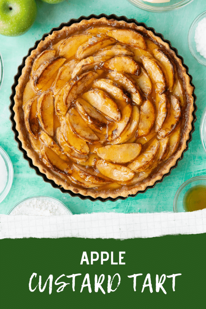 Pinterest image for the apple custard tart.