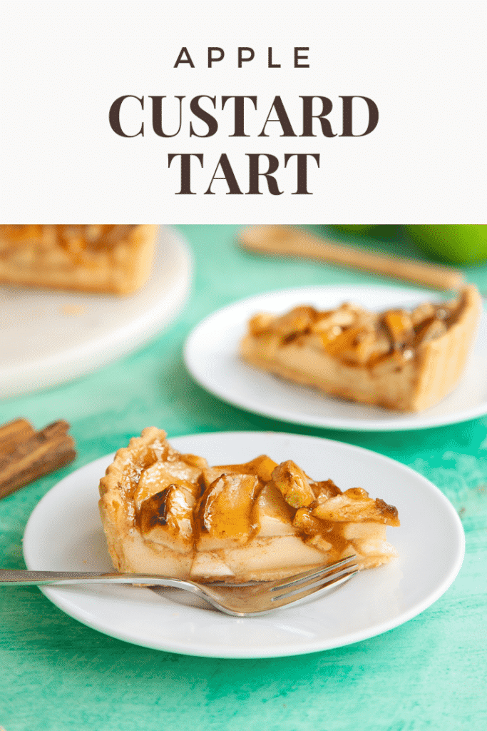 Pinterest image for the apple custard tart.